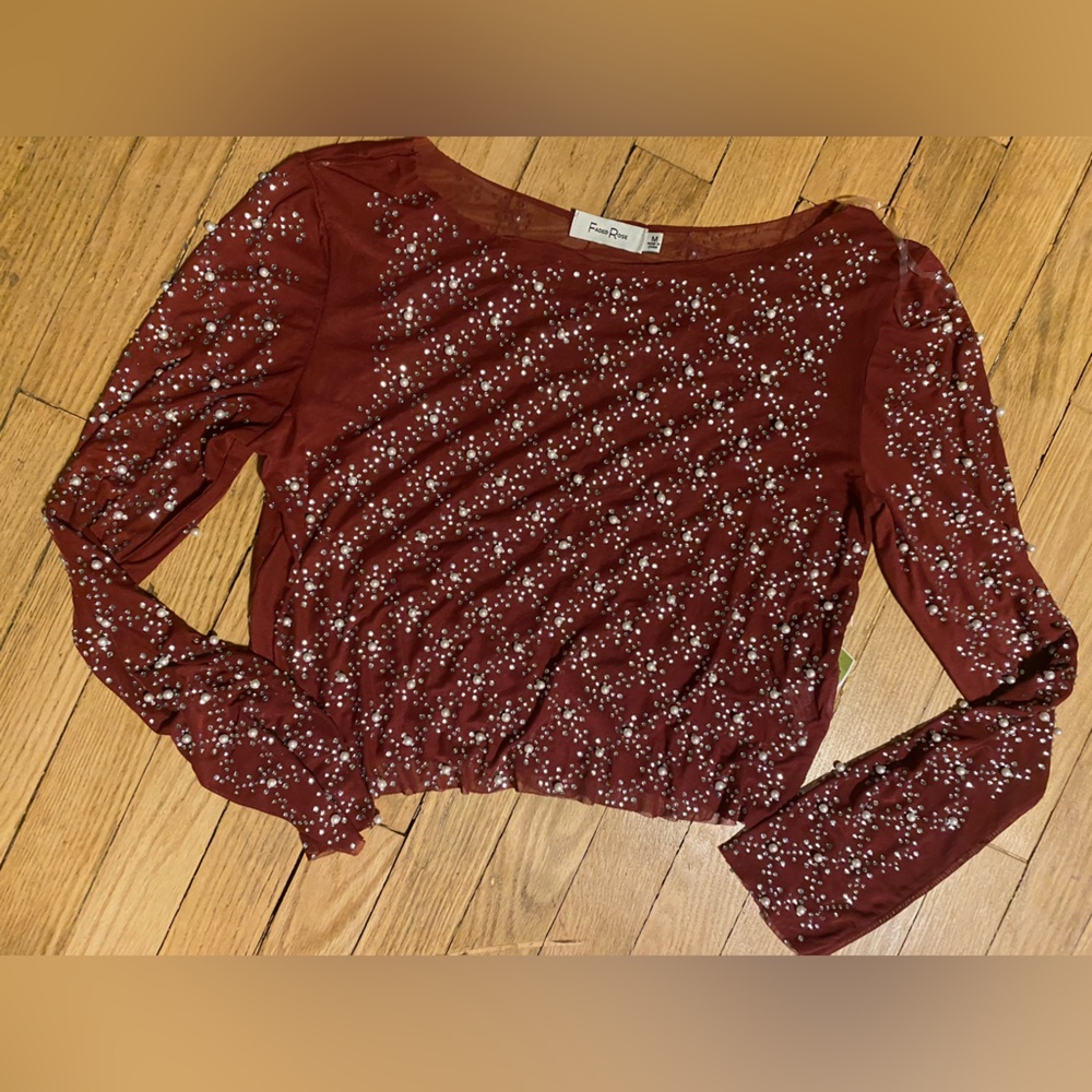 Faded Rose Sheer and Jewels Long Sleeved Shirt